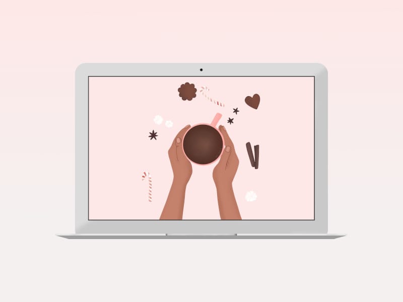 Laptop mockup with the previously described illustrations on it